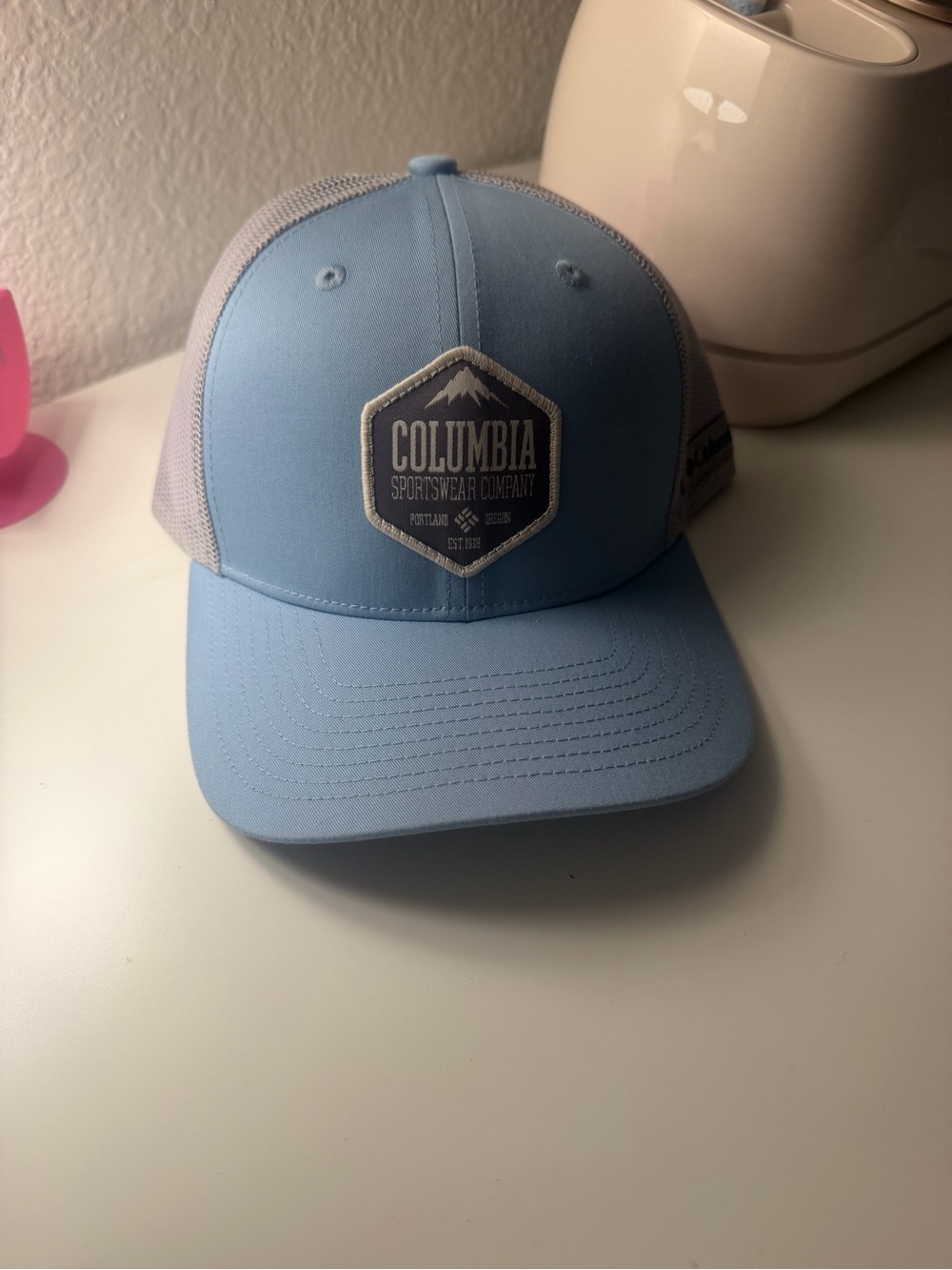 Columbia Light Blue and Gray Mesh Trucker Hat